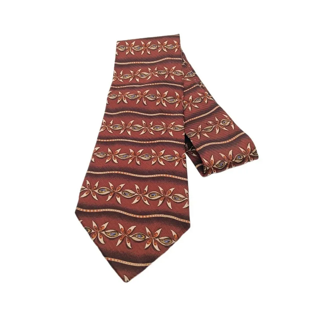 Omaggio By Robert Talbott Silk Tie Mens 59.5” Brown Blue Floral Boho Luxury Wide